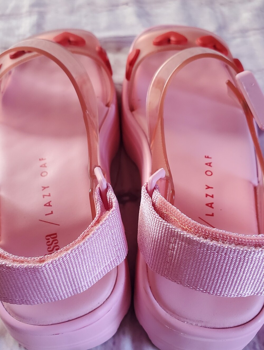 Melissa x Lazy Oaf Pink Platform Sandals with Red Heart Accents - Picture 10 of 13